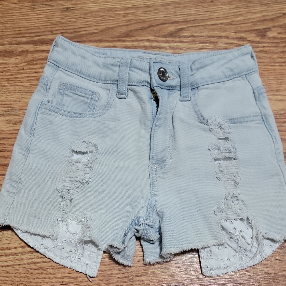 Justice Light Blue Ripped Denim Shorts